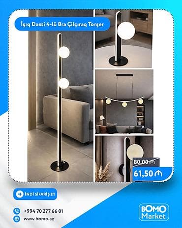 İşıq Dəsti – 4‑lü bra, çilçıraq və torşer - Müasir minimalist dizayn