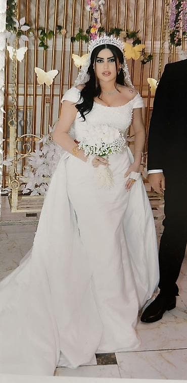 Свадебные платья и аксессуары: Zərif və elit gəlinlik komplekti - Model: klassik-ağ rəngdə, A-line — 3