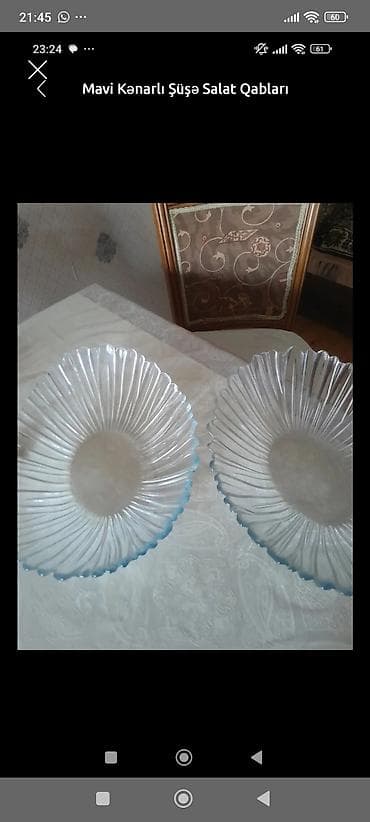 Mavi kənarlı şüşə meyve qablari - Dəst: 2 ədəd - Material: şəffaf