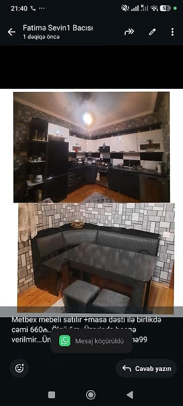 Metbex mebeli satılır +masa dəsti ilə birlikdə cəmi 660₼. Ölçü
