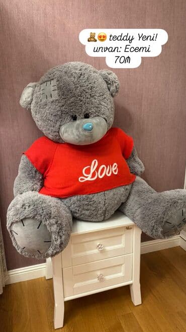 maşa ayı: Məhsul 1: Böyük ölçülü Teddy ayı - Rəng: Boz - Geyim: Qırmızı “Love” — 1
