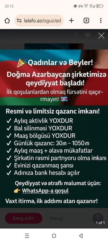 Ev personalı və təmizlik: Qadınlar və Beylər üçün rəsmi əməkdaşlıq imkanı! Doğma Azərbaycan — 1