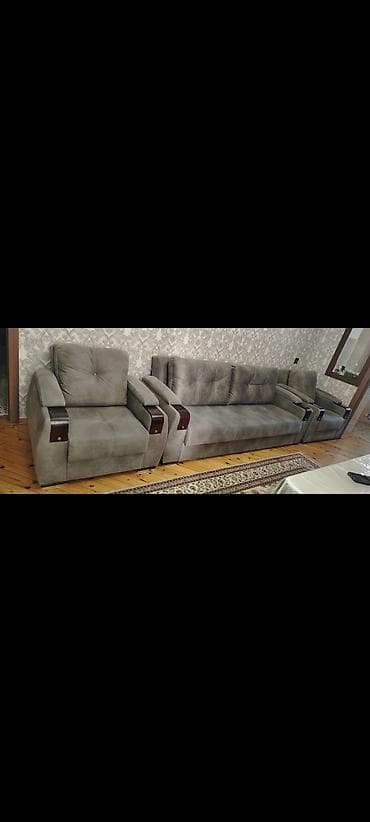 divan krislo: İşlənmiş, Divan, 2 kreslo, Bazalı, Açılan — 1
