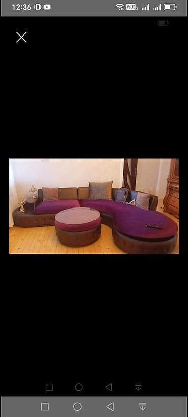 kreslo ucuz: Unikal dizayna malik bənövşəyi oturacaq səthli L formalı künc divan — 1