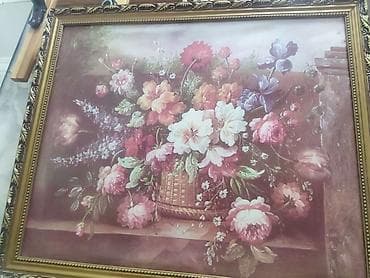 resim şekilleri: Qızılı çərçivəli klassik stilli tablo – “Gül səbəti” kompozisiyası - — 2