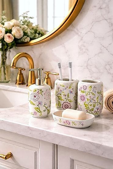 Hamam desti. 4predmet, material keramika. Набор в ванную "Цветы"