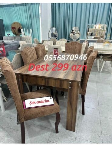 iwlenmiw masa: Qonaq otağı üçün, Yeni, Açılmayan, Dördbucaq masa, 6 stul — 7