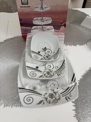 cay daşları: Tort və şiriniyyat qabı, rəng - Ağ, Farfor — 1