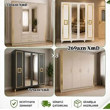 ev ucun mebel dolab: Mebel dəstinə aid şkaf modelləri - Klassik və müasir dizaynlı 3 və 4 — 1