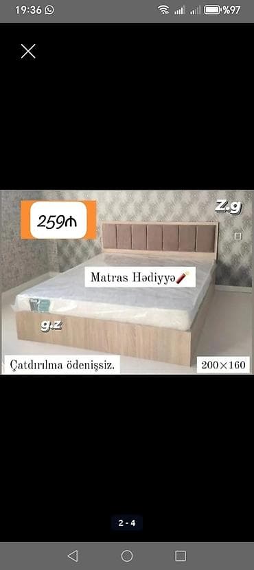 taxt kravat: Yeni, İkinəfərlik çarpayı, Bazasız, Matras ilə, Siyirməsiz — 2