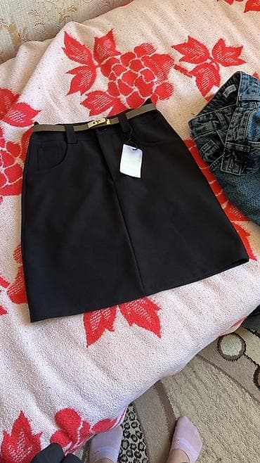deri kaşlok: Qara mini ətək + kəmər - Model: A-kəsim mini ətək - Rəng: dərin qara — 2