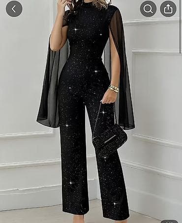 Tulumlar: Qadın gecə tulumu – “ulduzlu” naxışlı, pelerin detallı - Rəng: qara - — 2