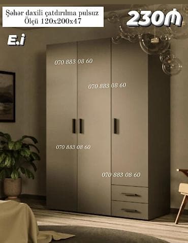 dola: Üç qapılı paltar şkafı – minimalist dizayn, tutacaqlı açılış sistemi — 1