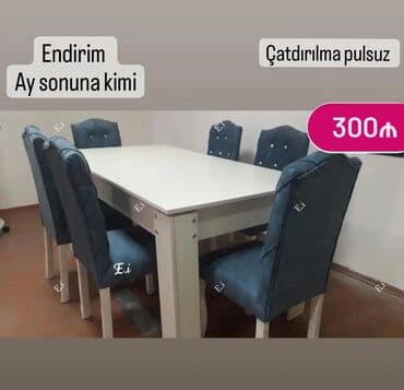 stollar ve stullar: Qonaq otağı üçün, Açılmayan, Dördbucaq masa, 6 stul — 6