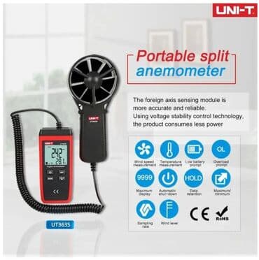 küləyin sürətini ölçən cihaz: Anemomometr. Model: UNI-T UT 363 S Rəqəmsal temperatur ölçən, hava — 2