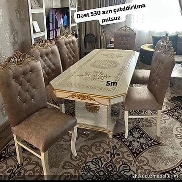Qonaq otağı üçün, Yeni, Açılmayan, Dördbucaq masa, 6 stul