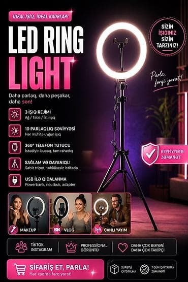 LED Ring Light (LJJ-30) – professional işıqlandırma dəsti - 3 işıq