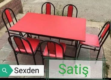 stol stul işlenmiş: Yeni, Dördbucaq masa, 6 stul, Açılmayan, Stullar ilə, Metal, Azərbaycan — 18