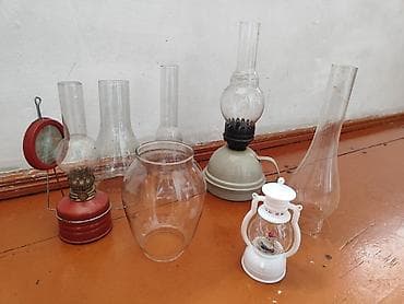 Kerosin lampaları və şüşə “kolba”/şüşəbənd dəsti, herenin oz qiymeti