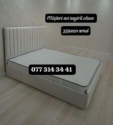 matras taxt: Müasir dizaynlı iki nəfərlik çarpayı və matras dəsti. - Yumşaq parça — 1