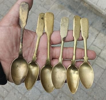 Antik pirinç çay qaşıqları dəsti - Sayı: 6 ədəd - Material: bərk