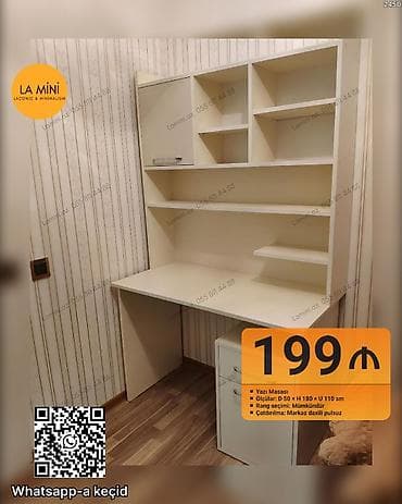 bar stolu: Yazı masası – kitab rəfli və şkafcalı model - Ölçülər: Dərinlik 50 sm — 1