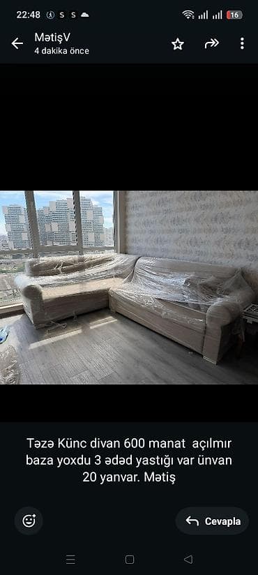 Təzə Künc divan 600 manat açılmır baza yoxdu 3 ədəd yastığı var ünvan — 1