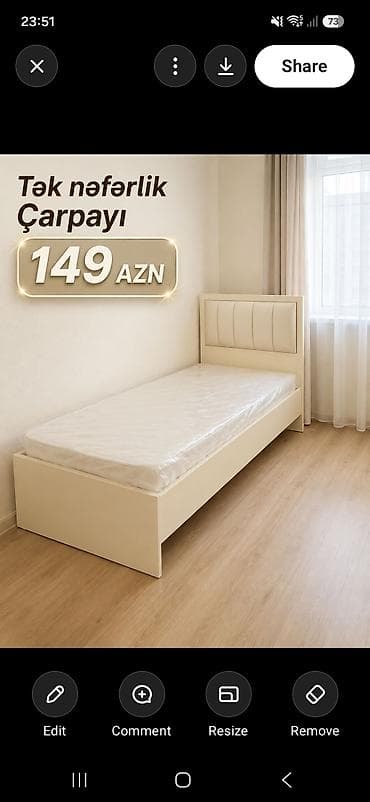 tek dolab: Tək nəfərlik çarpayı – 149 AZN - Rəng: krem/bej - Material — 1