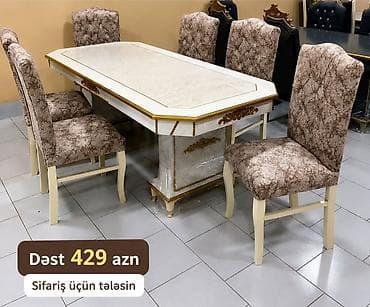 saxta baba satisi: Yemək otağı dəsti – 1 masa + 6 stul • Rəng və üslub: Krem-ağ və — 1