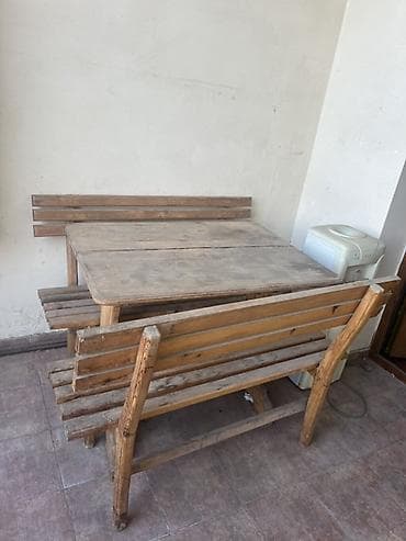 Taxta piknik dəsti – masa və iki skamya - Material: tamamilə taxtadan