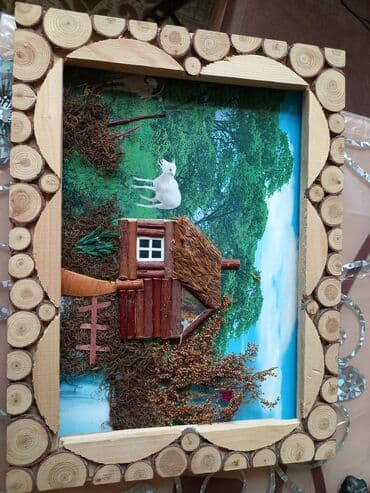 qazon ot: Rəsm əl işidir təbii ot və ağac materialı yağlı boya ilə çəkilib ölçü — 1