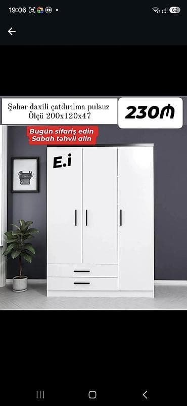 kalcuk şkaf: *3 qapılı dolab 230Azn💥* ✔️ Rəng seçimi var ✔️ Matireal Rusiya — 5