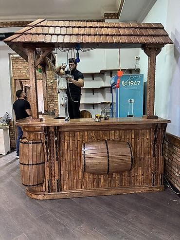 qelem seti: Rustik taxta bar stendi – damlı dizayn - Material: tam ağac (qəhvəyi — 2