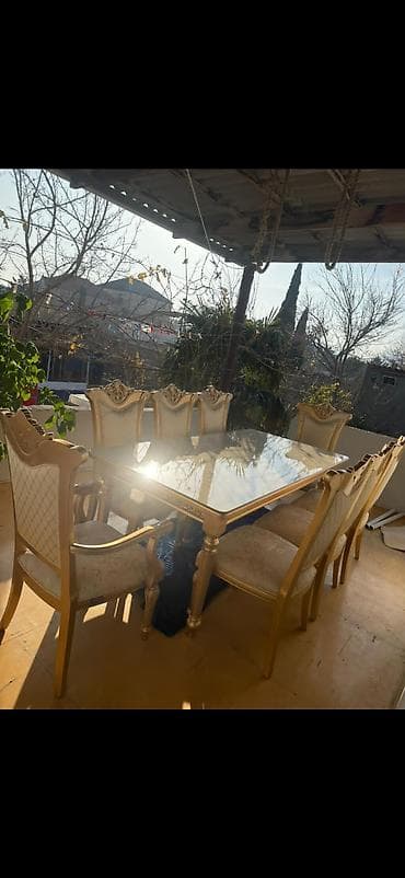 taxta stul: Qonaq otağı üçün, Açılmayan, Dördbucaq masa, 8 stul — 1