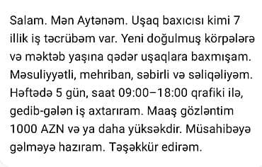 Dayə, Evə gəlməklə, 39 yaş, 5 ildən artıq təcrübə