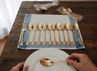 hoffmayer столовые приборы: Məhsul: Qızılı rəngdə bəzəkli süfrə dəsti – qaşıq və çəngəllər — 1