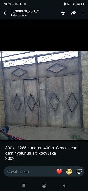 dem: Məhsul: Metal darvaza Ölçülər: - En: 330 sm - Hündürlük: 285 sm - Üst — 1