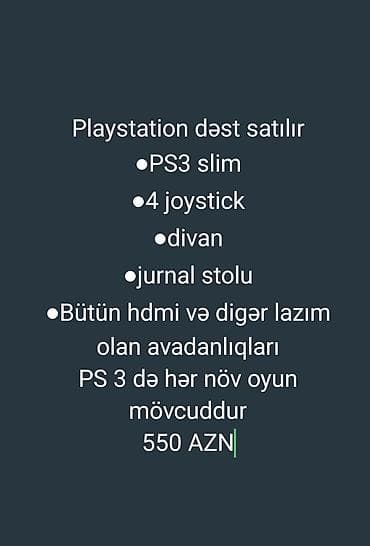 Playstation dəst - PS3 Slim konsol - 4 ədəd joystick - Divan - Jurnal