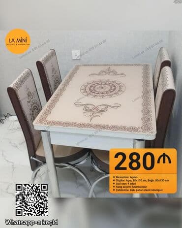 metbex stolu: Mətbəx üçün, Açılan, Dördbucaq masa, 4 stul — 1