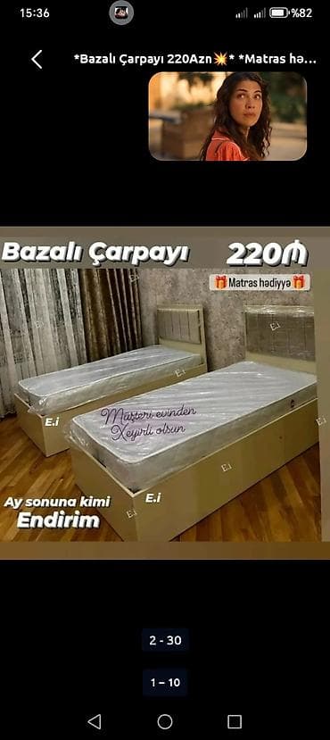 tac mebel: Yeni, Təknəfərlik çarpayı, Bazalı, Matras ilə, Siyirməsiz — 3