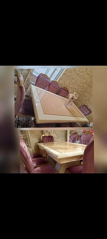 Qonaq otağı üçün, İşlənmiş, Dördbucaq masa, 8 stul — 1