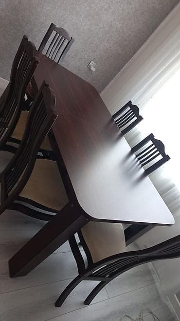 balkon stul: Yemək otağı üçün masa və 6 ədəd stul dəsti. - Material: tünd qəhvəyi — 1