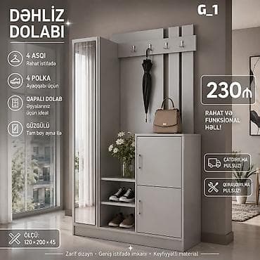 sifonerlər: Dəhliz dolabı – G_1 modeli - Rəng: boz - Ölçü: 120 × 200 × 45 sm - — 1