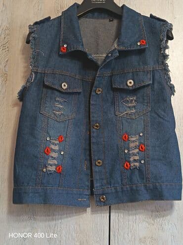 cins pencekler 2022: Cins jilet – rock/street stilində dizayn - Material: klassik mavi — 1