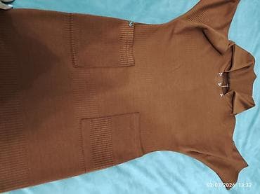 Qadın üçün trikotaj paltar - Rəng: kərpic-qəhvəyi - Model: düz kəsim — 4