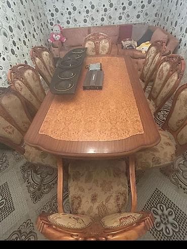 istollar: Qonaq otağı üçün, İşlənmiş, Oval masa, 8 stul — 1