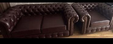 oturaca: Çox oturacaqlı Chesterfield üslubunda dəri mebel dəsti - Material — 2