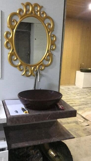 Duş kabinaları, arakəsmələr: Mərmərdən hazırlanmış əl işi moykalar İstənilən ölçü və dizaynda Ən — 2