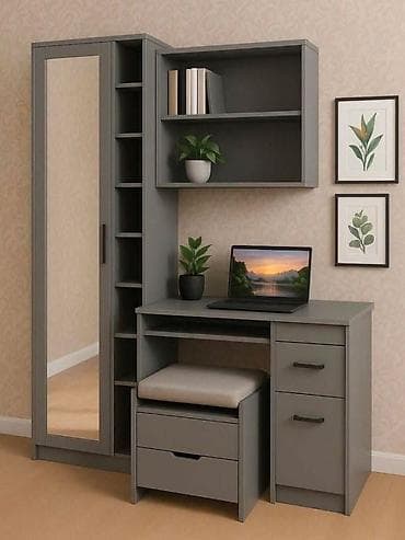 Ofis mebeli: Künc masa, Stulsuz, Polkalı, Siyirməli, MDF — 7