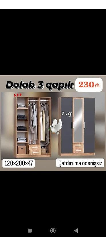 5 10 taxta: Yeni, 3 qapılı, Siyirməli, Açılan, Düz dolab — 1